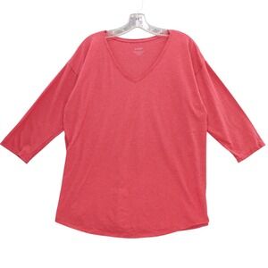 Pure Jill Curved Hem Pima Cotton Top Sz L‎ V Neck 3/4 Sleeve